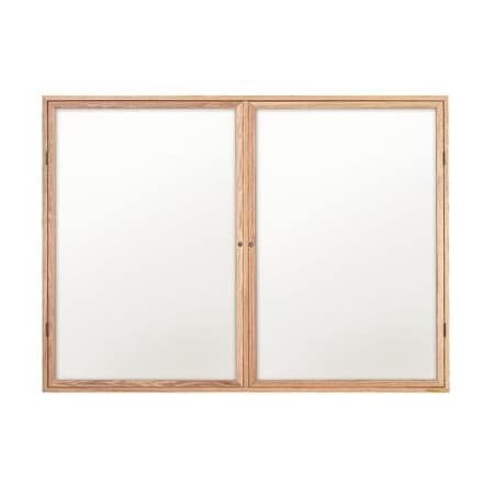 United Visual Products 48"x36" 2-Door Wet/Dry Erase, Black Porcelain/Lt Oak Frame UV853D-LTOAK-BLKPORC